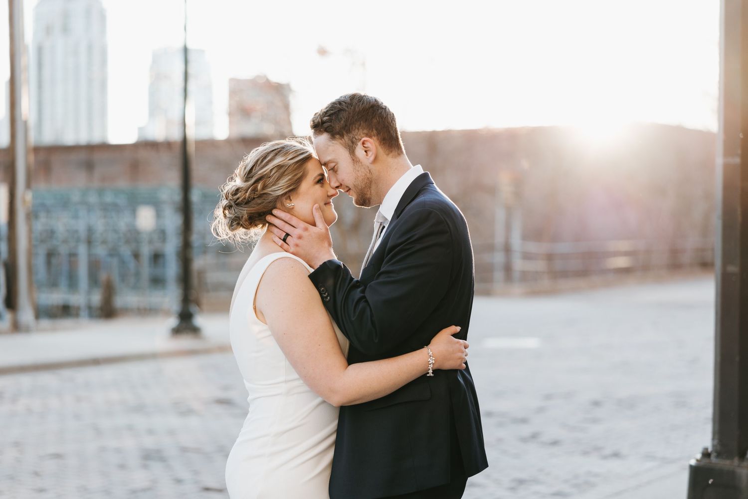 Bride and groom at sunset in Minneapolis.