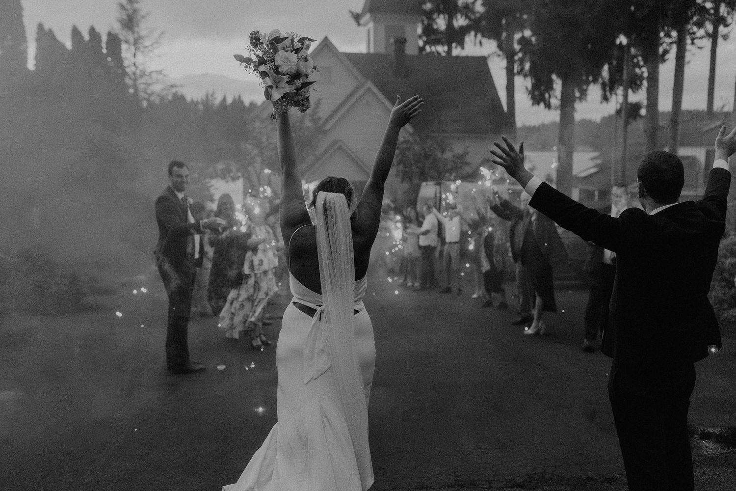 Couple celebrates with sparklers, Gig Harbor, Seattle, Wedding Photography