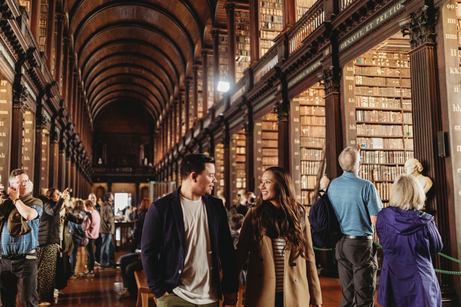Couples photoshoot in Trinity College Dublin Book of Kells