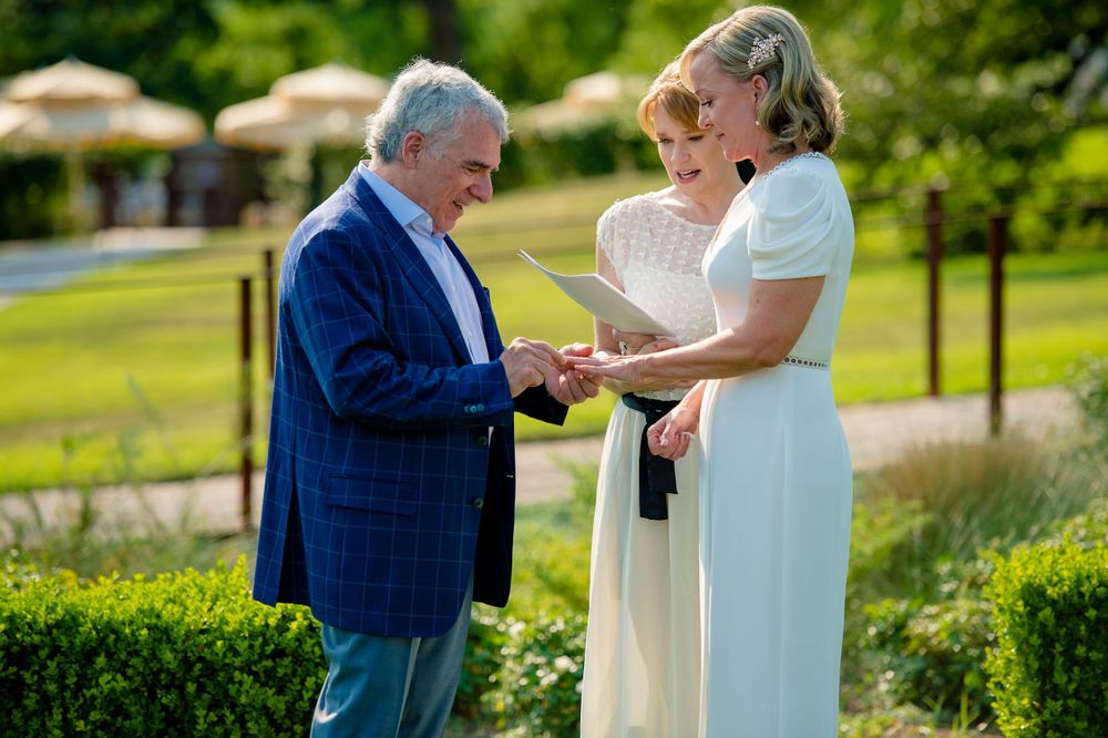 Emotional exchange during intimate outdoor wedding ceremony.Commodore Perry Estate Wedding