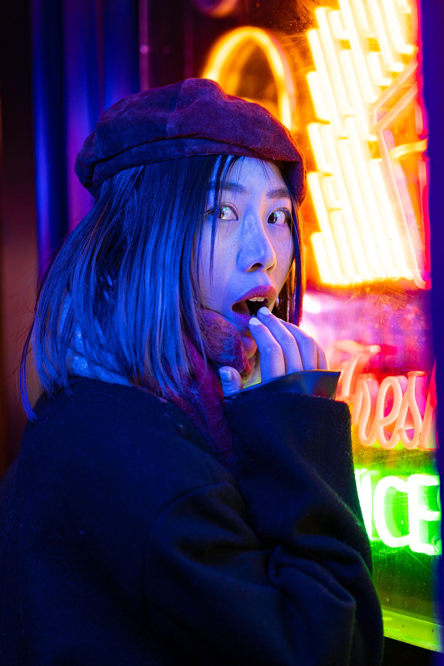 Chinese model in Soho London fashion shoot photoshoot neon lights portraiture by Kush Rattan Photography