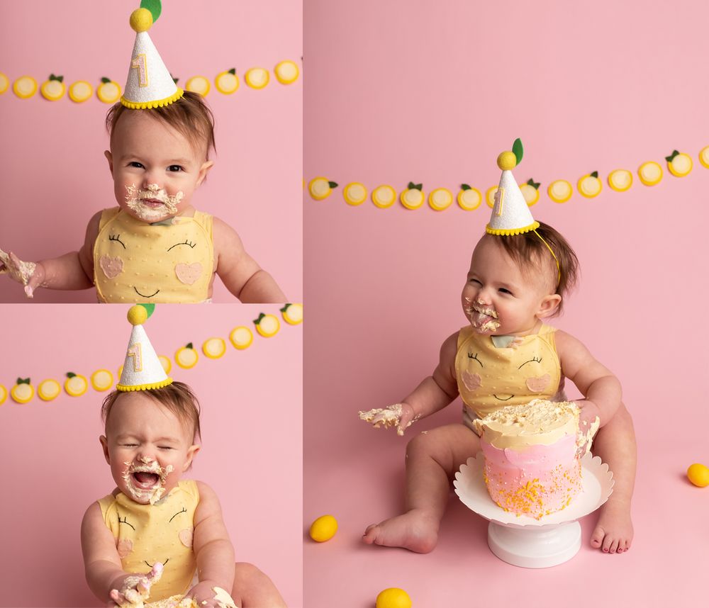 Pink lemonade cake smash, taken by Jen Knightstep, Photographer