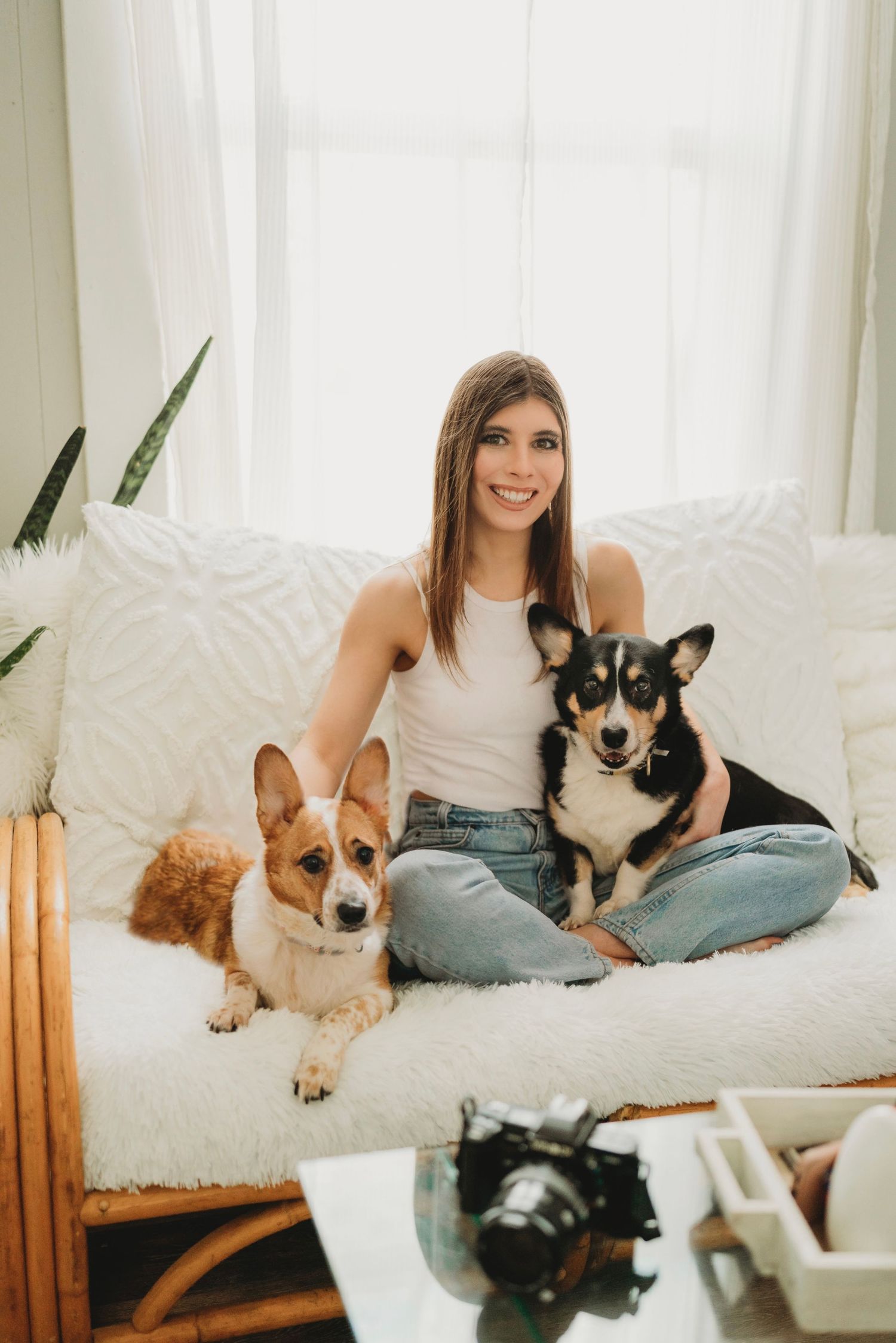 Photo of Andrea Vaughn with her dogs, Cash and Sage