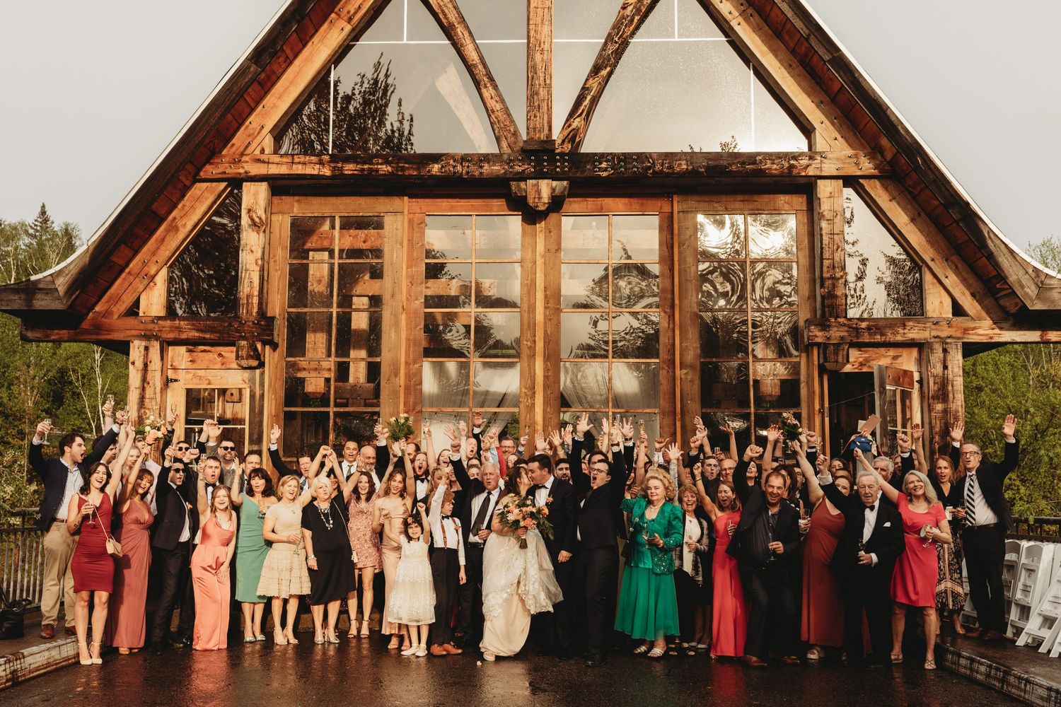 Wedding party photo at Mont Tremblant Le Pont Couvert Wedding venue