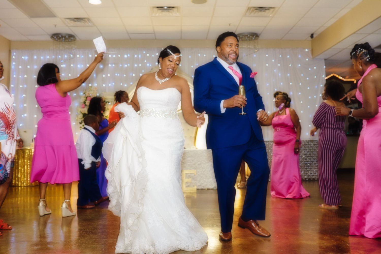 black newlywed couple dance at wedding