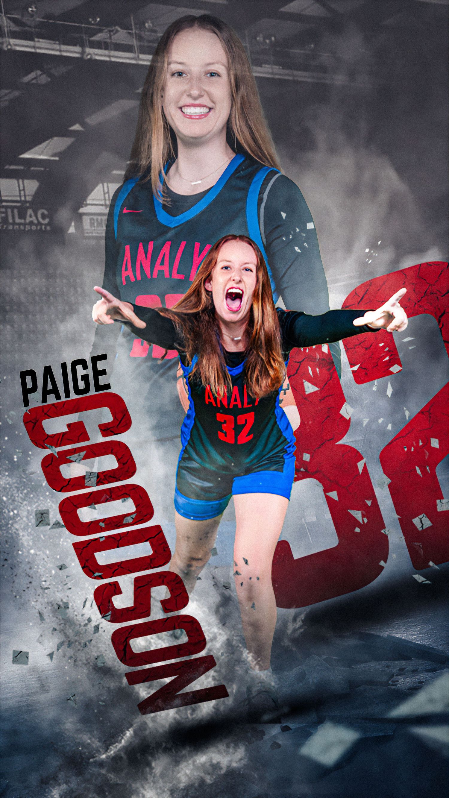 Sports promotional composite image featuring basketball player in blue and black uniform with dramatic effects.