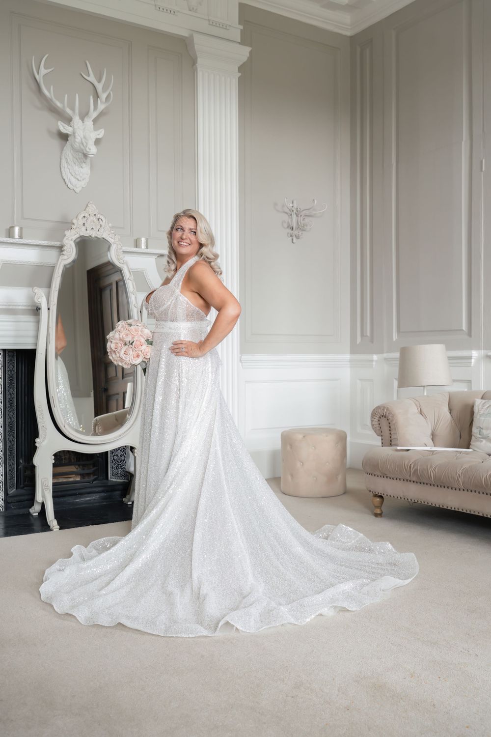 bride, wedding dress, mirror, telford wedding photographer, weddings shropshire