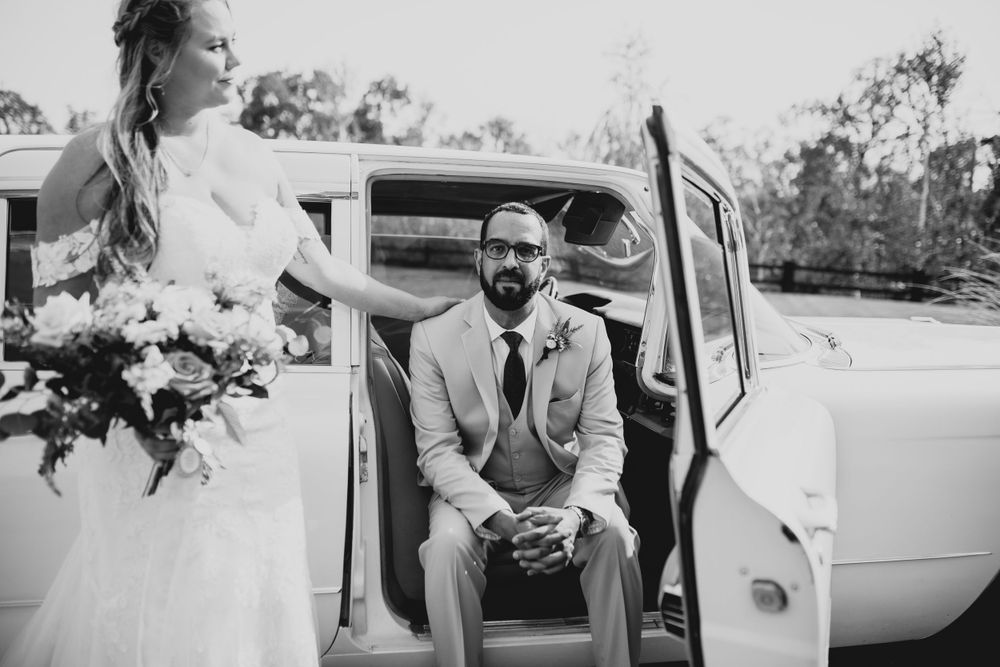 vintage cars bride and groom