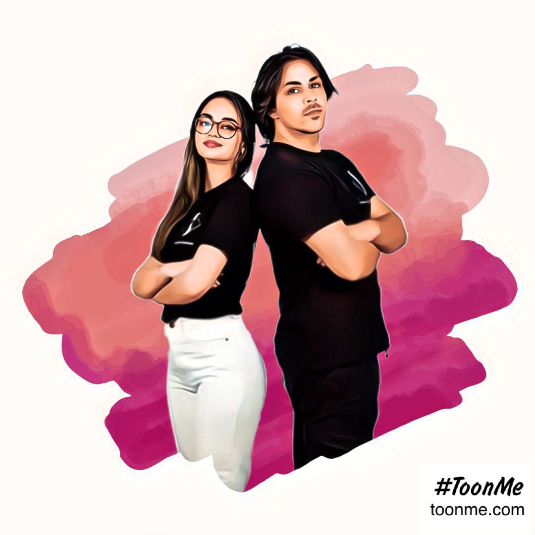 Artistic gradient background featuring pink and purple watercolor effects with ToonMe branding.