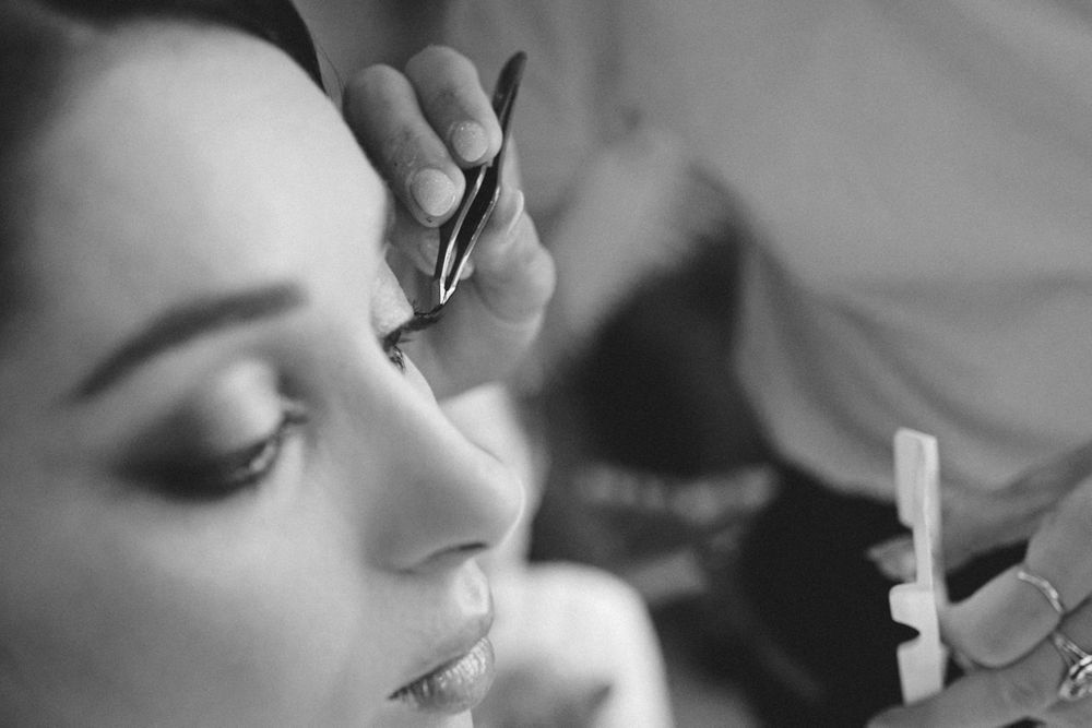 Close-up black and white shots capturing tender wedding moments.