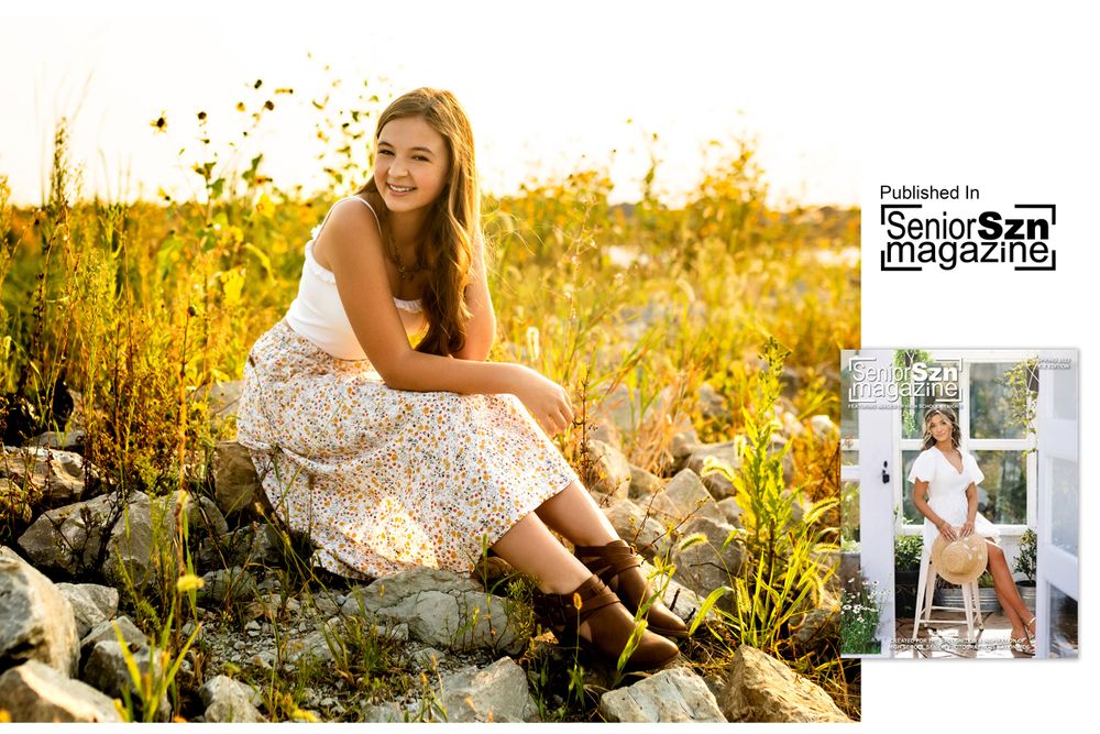 Outdoor photoshoot in a golden field during sunset with soft natural lighting.