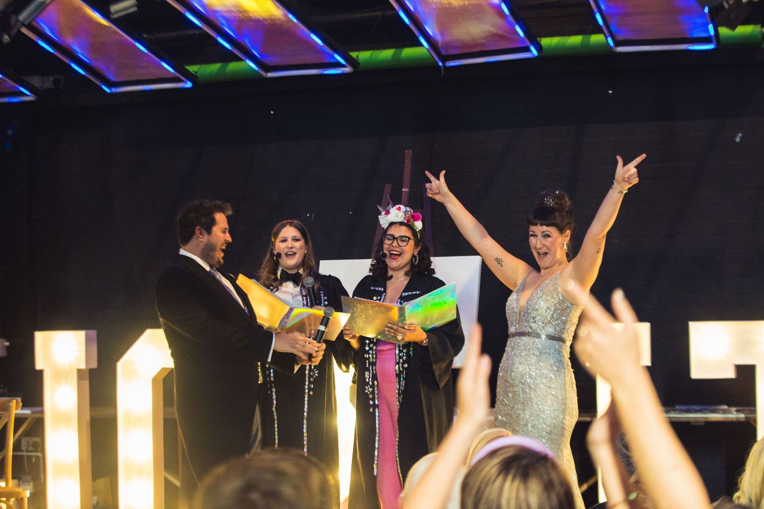 Colourful wedding ceremony at the Invisible Wind factory, Liverpool