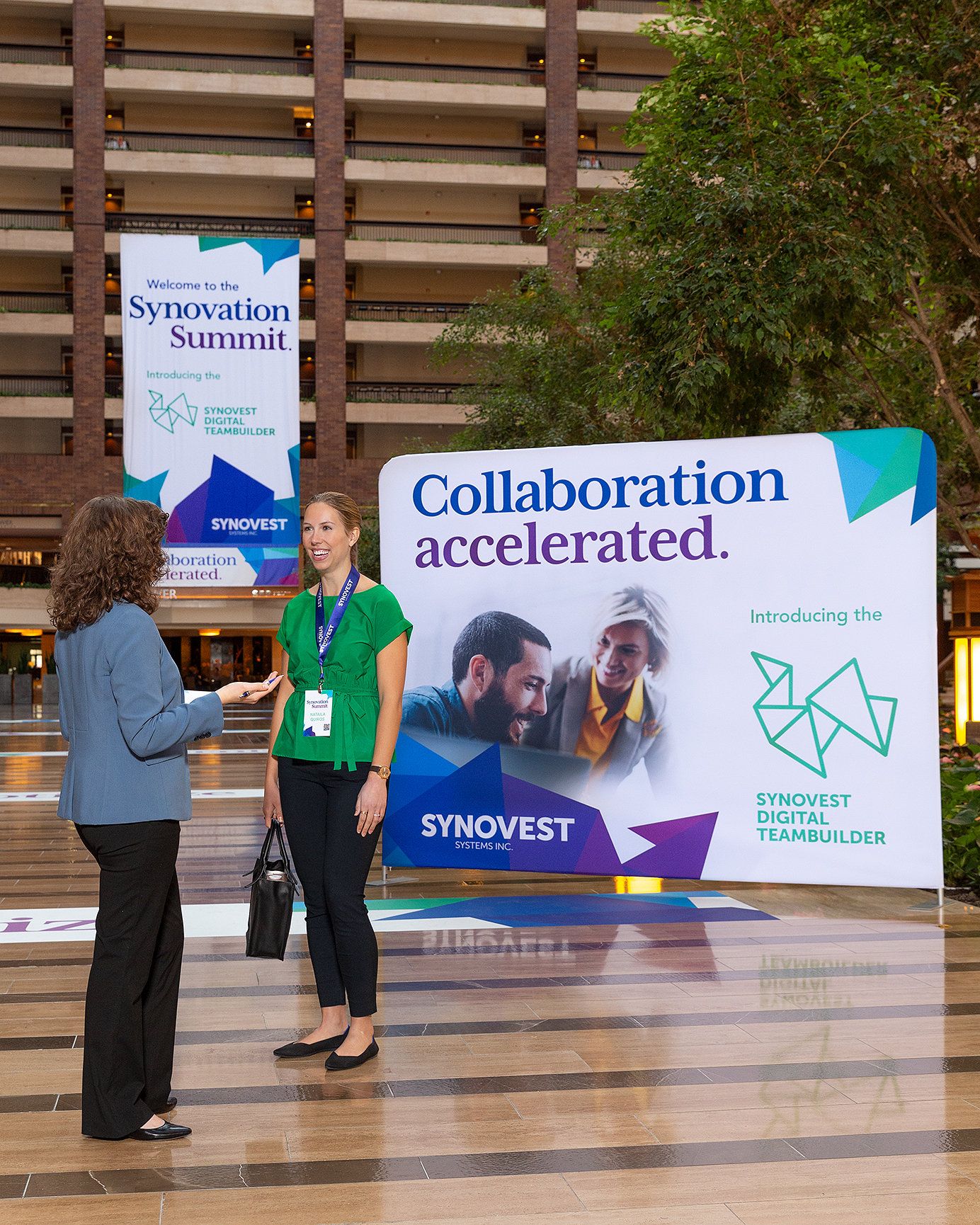 Large banners and graphics, printed by FedEx Office, are installed at the Hilton Anatole in Dallas.