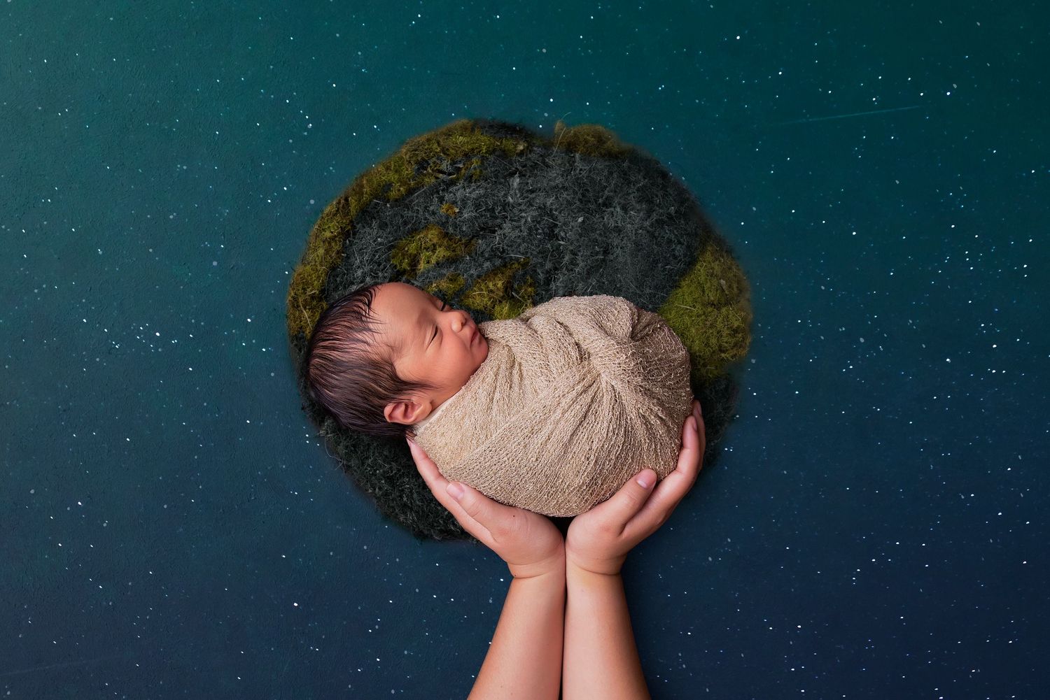 your whole world baby in mother earth hands among the stars newborn art photos spanish fork utah
