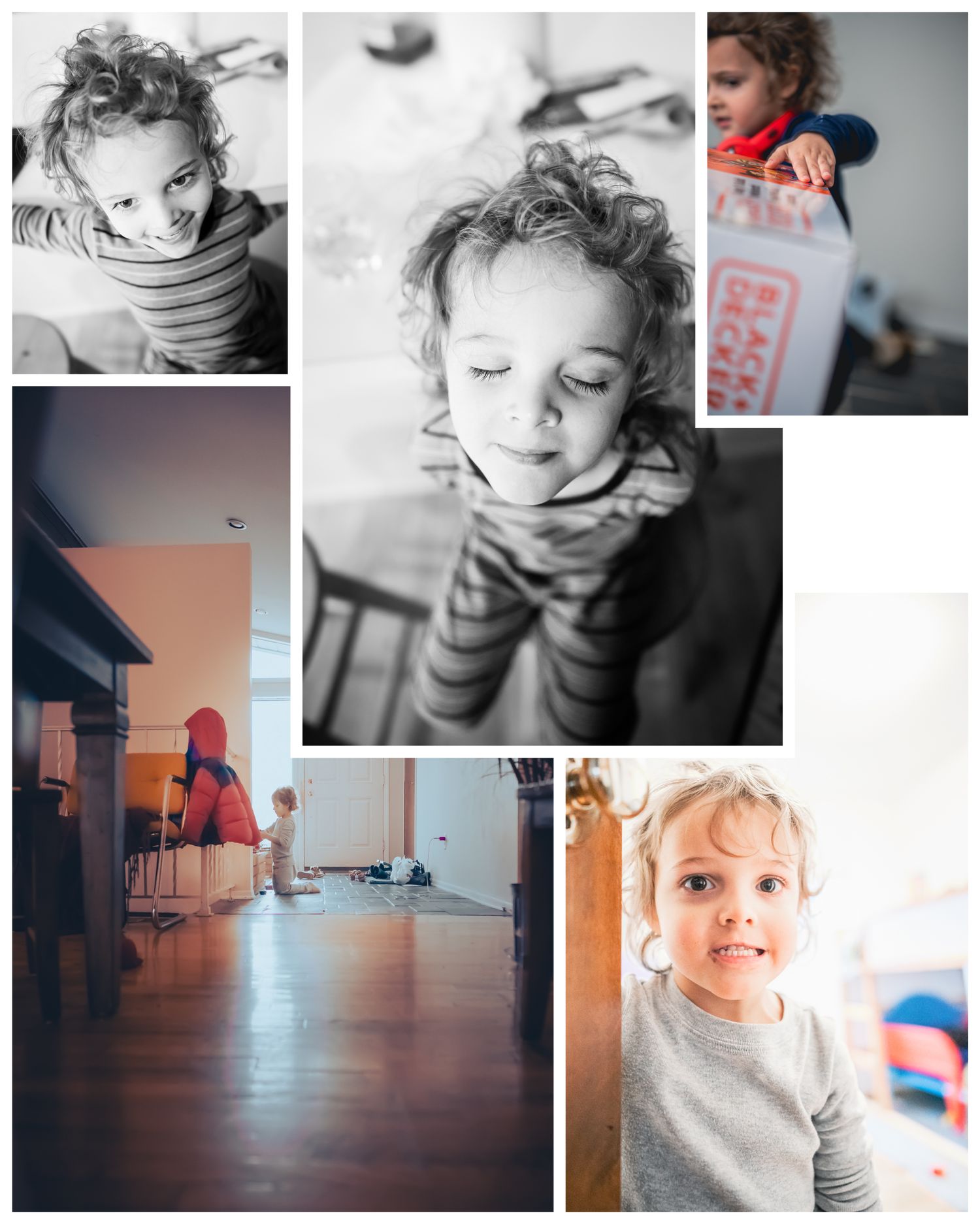 Lifestyle photography collage showing indoor scenes and daily moments.
