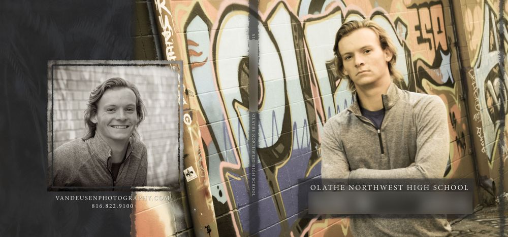Side-by-side portraits in sepia tones against graffiti background.