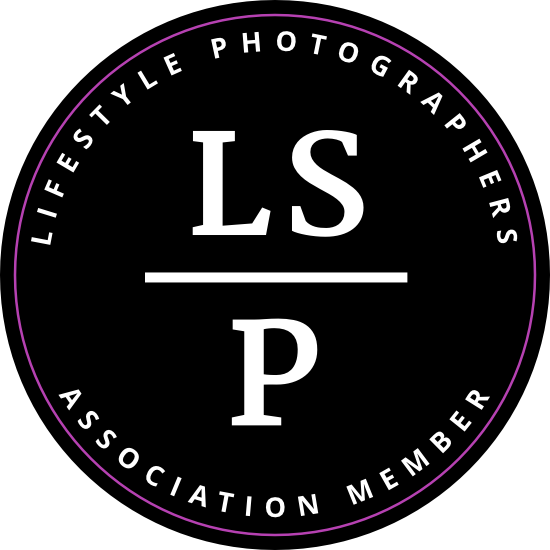 A circular black logo for Lifestyle Photographers Association with LSP monogram.