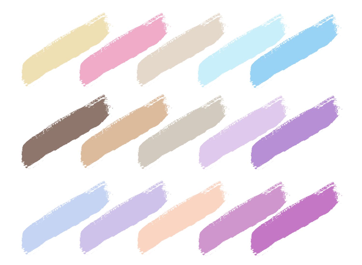 Collection of soft pastel brush strokes arranged in horizontal rows.
