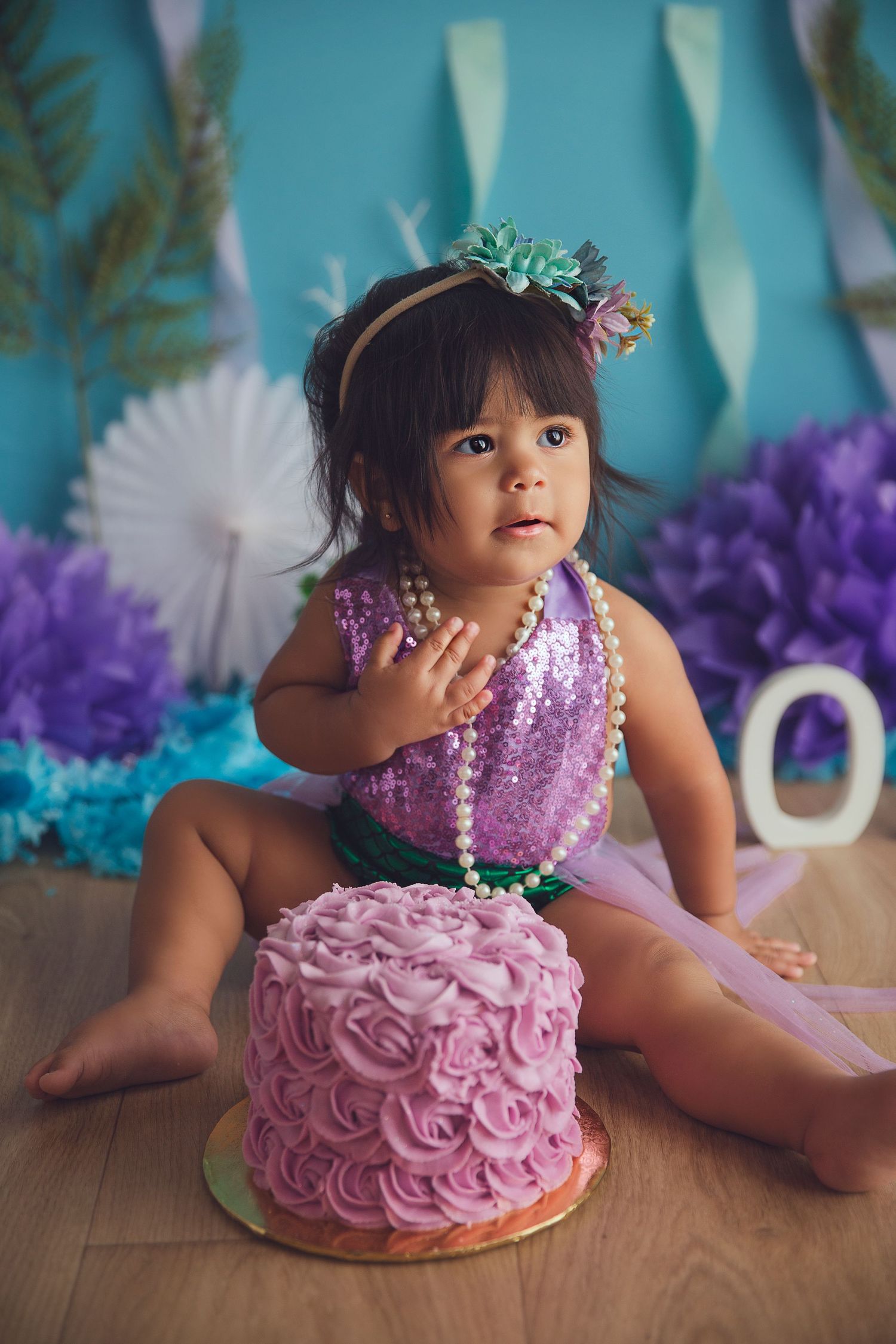 mermaid cake smash session pearls treasure