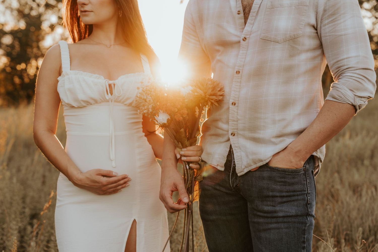 Sunset baby announcement photography session in Mckinney, Texas.