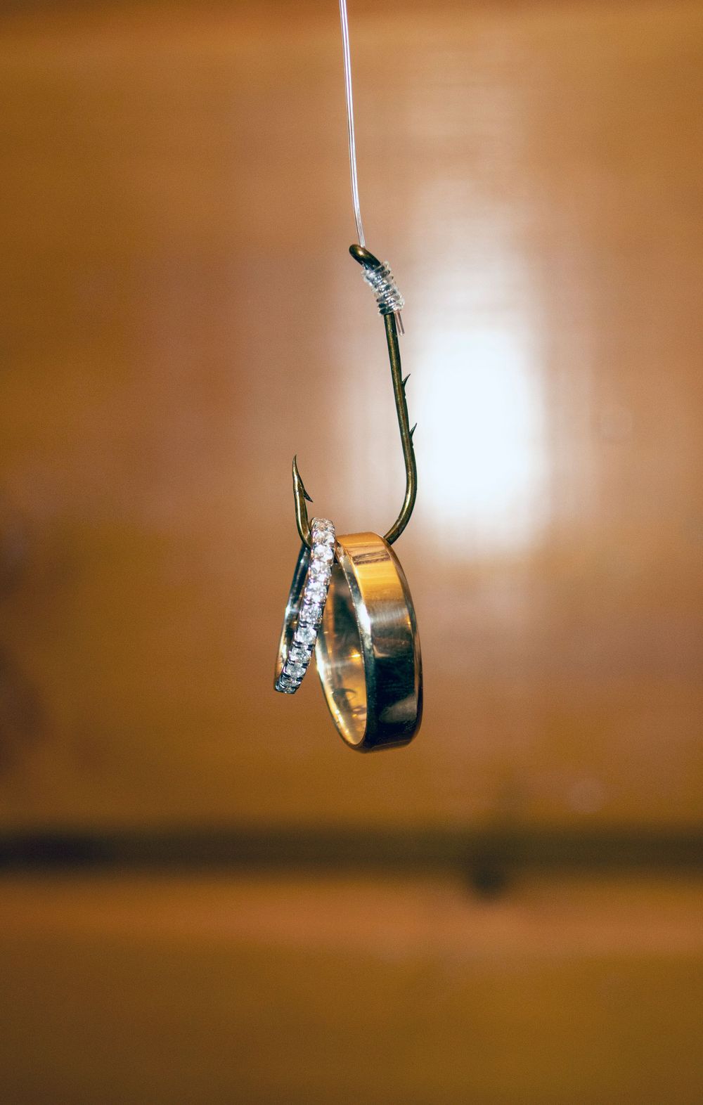 Wedding rings on a fish hook
