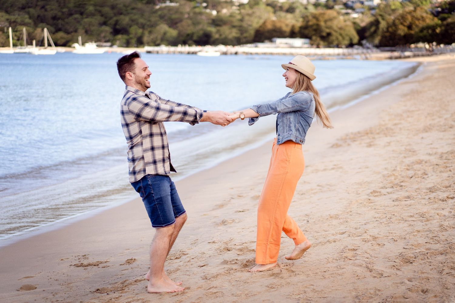 playful engagement photoshoot Sydney beach