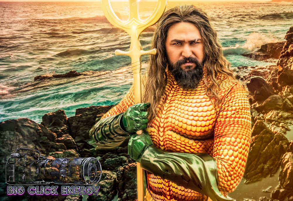 DC Aquaman cosplay, captured in photography outdoors at Encanto Park in Phoenix, AZ, by Big Click Energy.