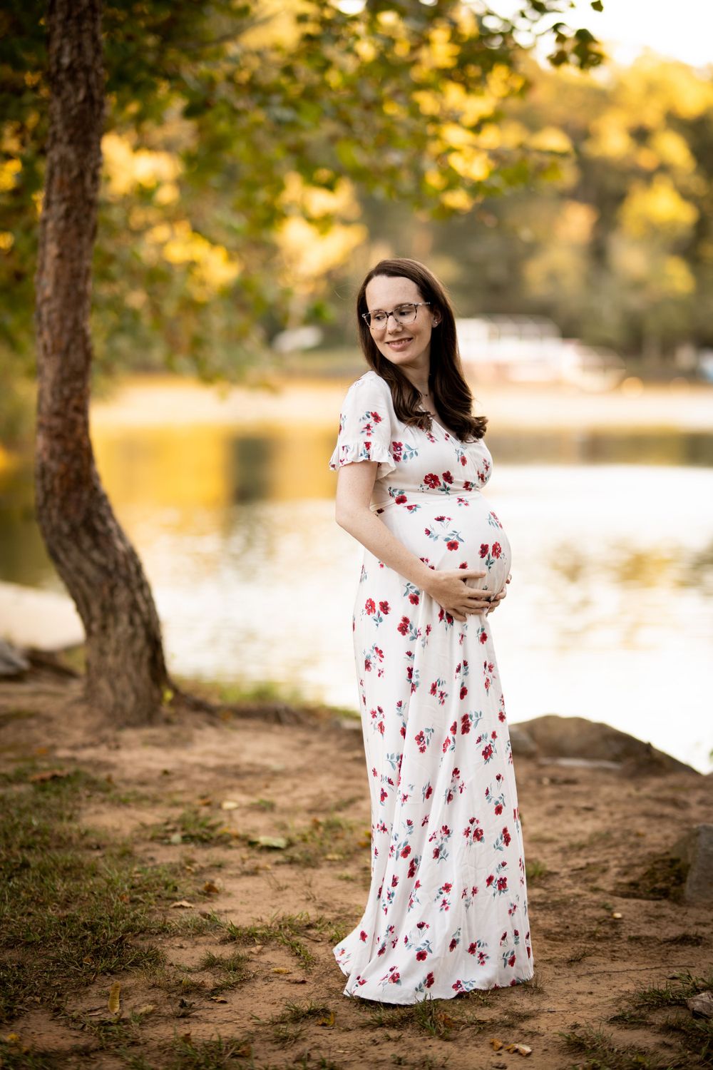 Pregnant women near a pond