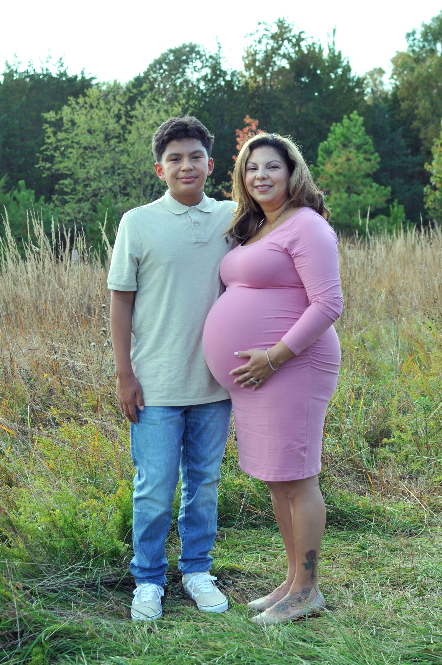 Pregnant mom with teenage son