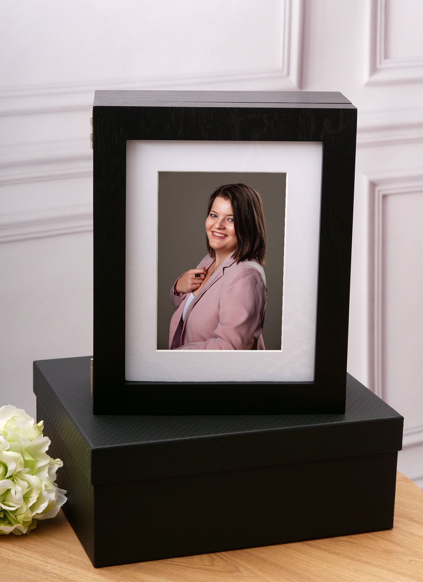 Pattersnap portrait of Bridget Thoreson in matted print in black heirloom box