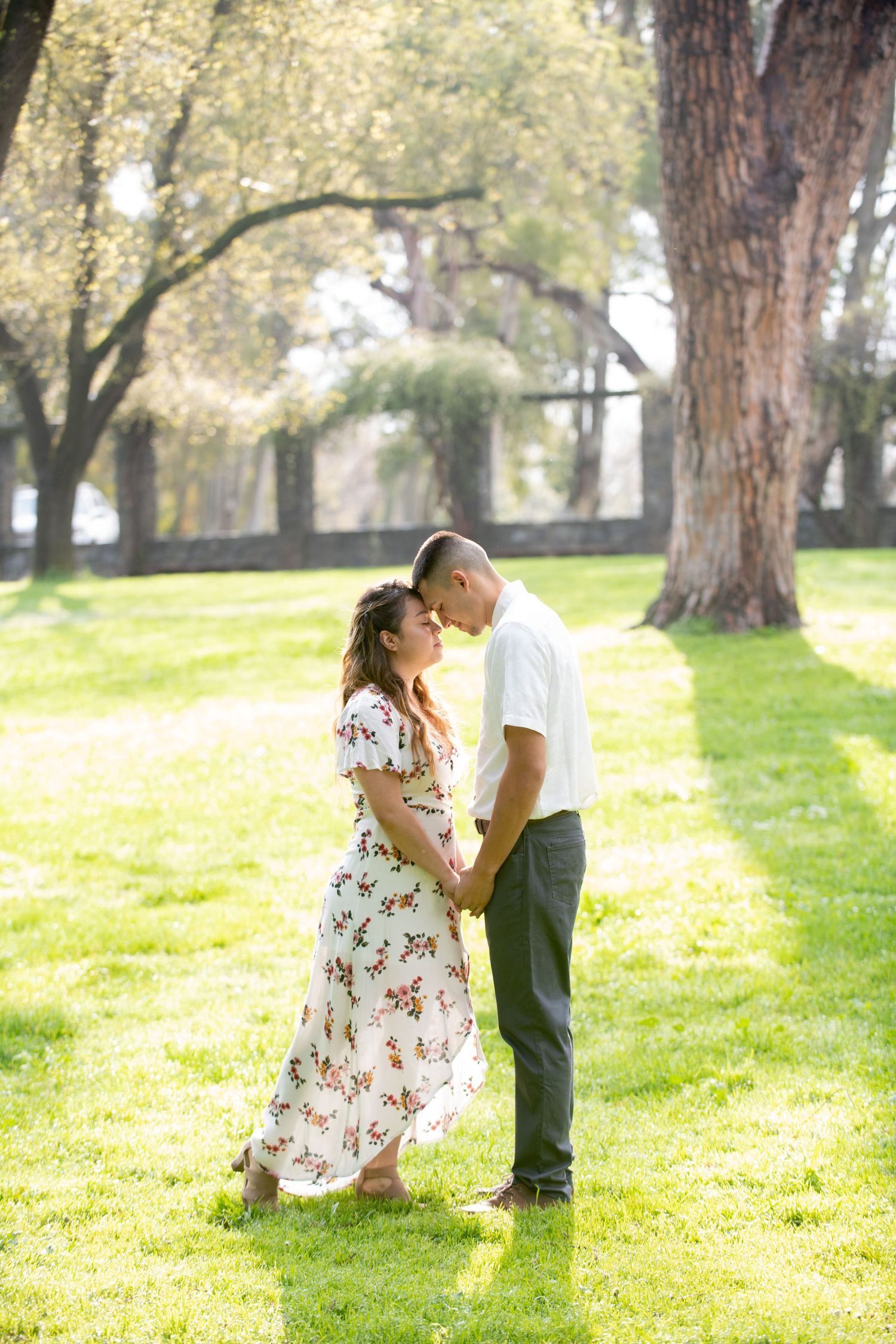 Romantic Setting for a young couple for their engagement session at Rock Garden William Land Park, Sacramento CA.