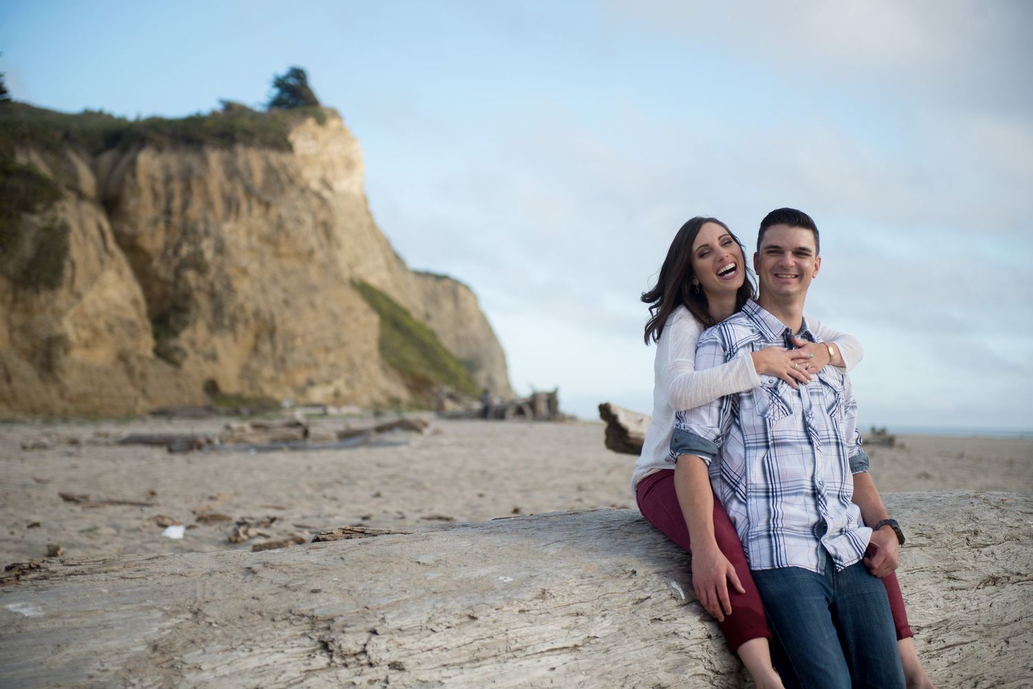 Couple laughing, San Gregorio Beach engagement session, Half Moon Bay CA