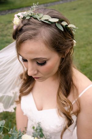 Close up of bride showing her hair and makeup in Orland, California Wedding