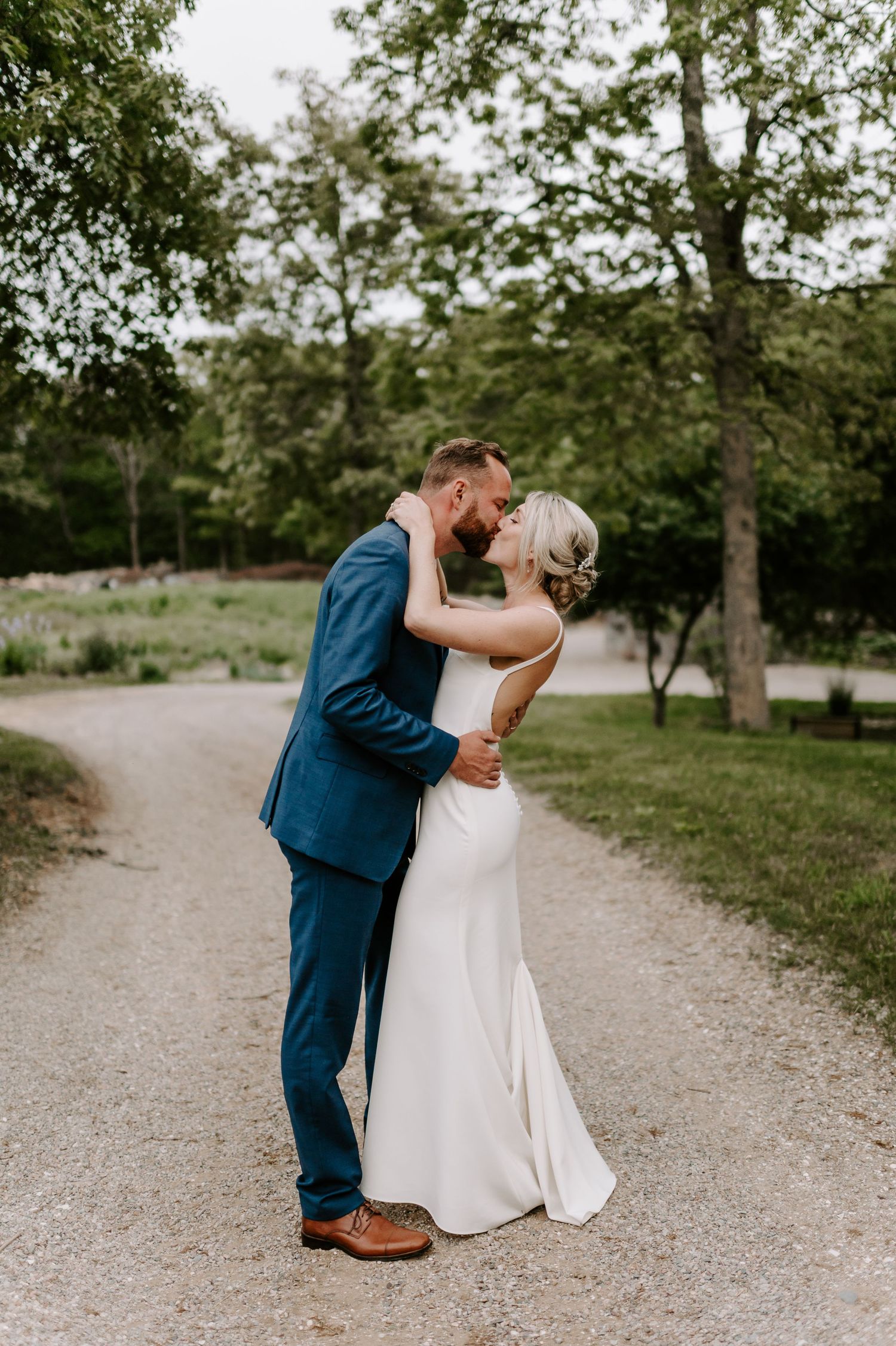 A romantic wedding photo sequence showing tender moments between newlyweds.
