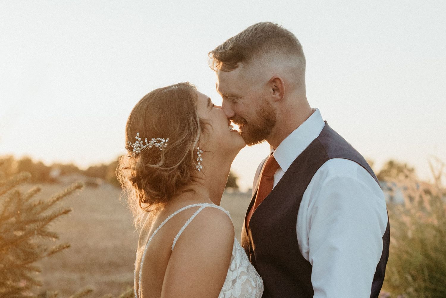 sunset wedding photos in the fall
