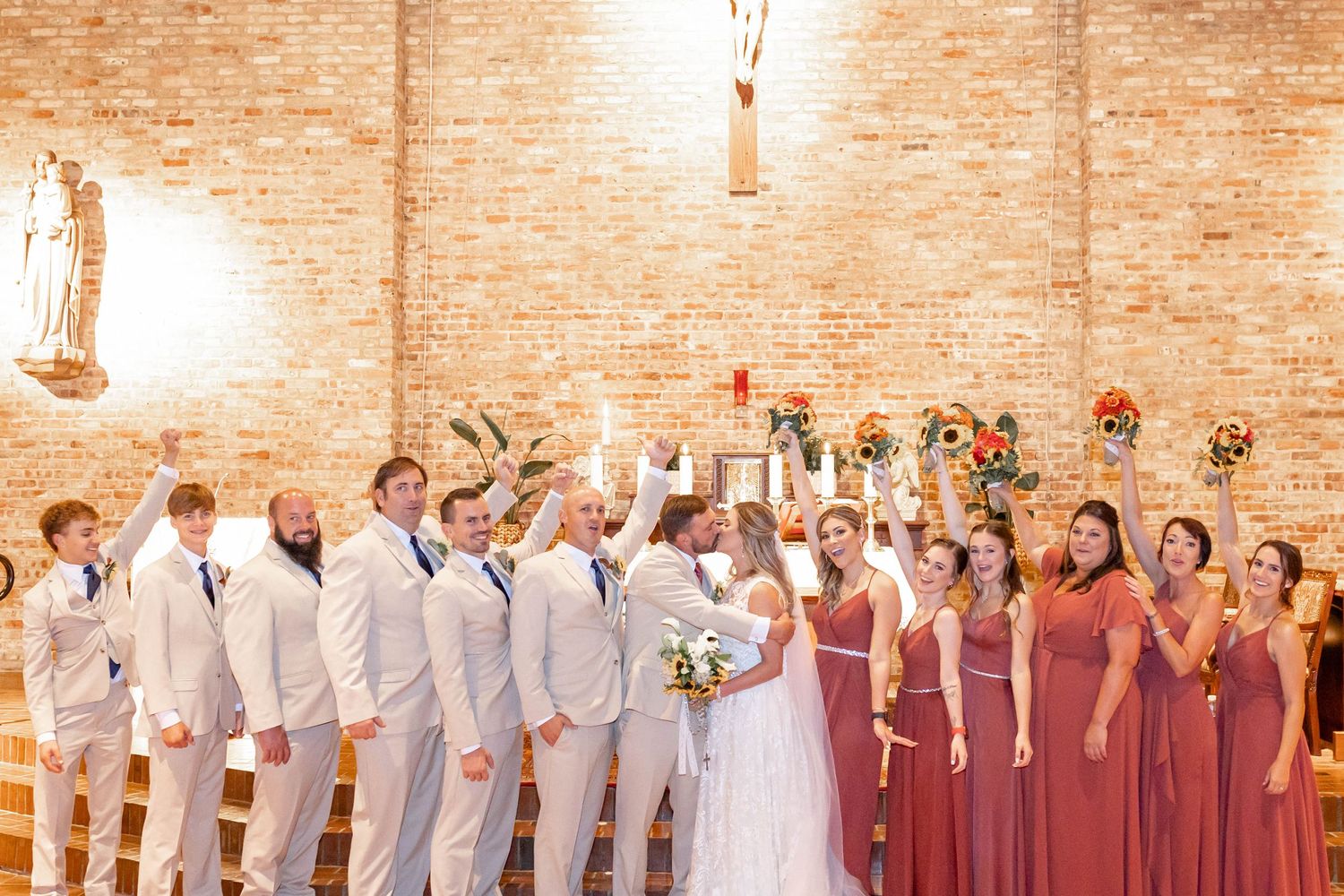 bridal party and bride and groom