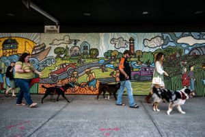 Family session with pets downtown Mobile, AL