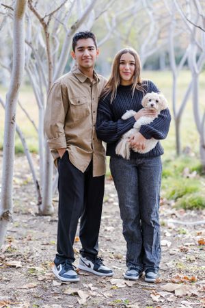 Brother and sister with their dog in Irvine, California