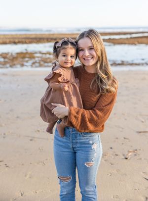 Family session with mom and one year old daughter at Doheny Beach in Dana Point