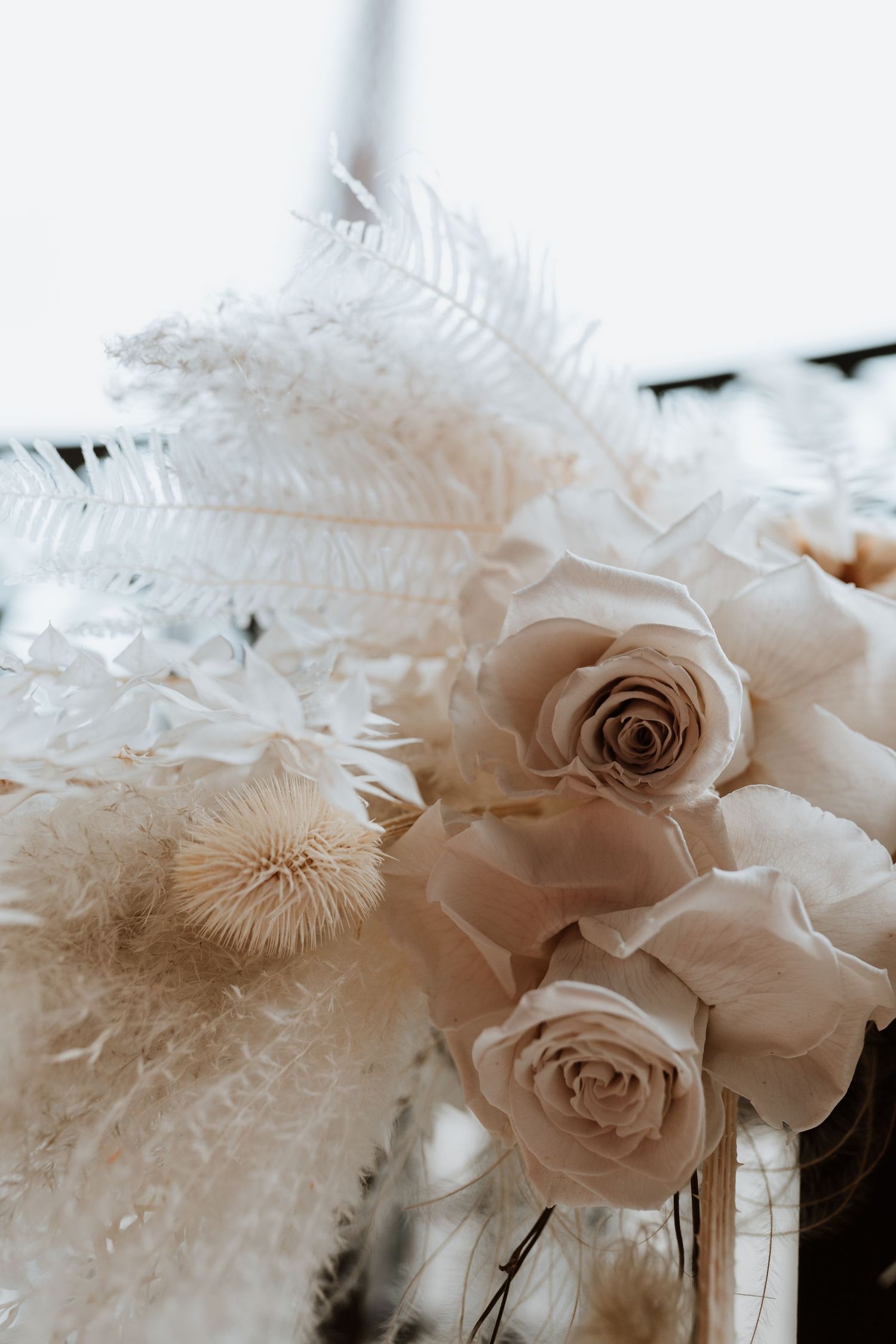 Luxury reflexed large creamy roses and pampas bouquet from Wilde Posies