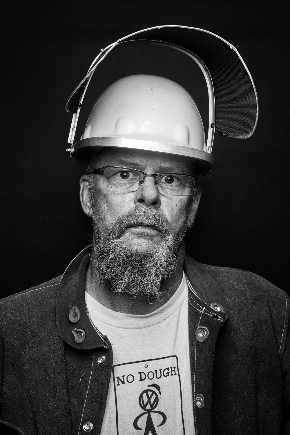 Iron Pour Artist portrait in black and white