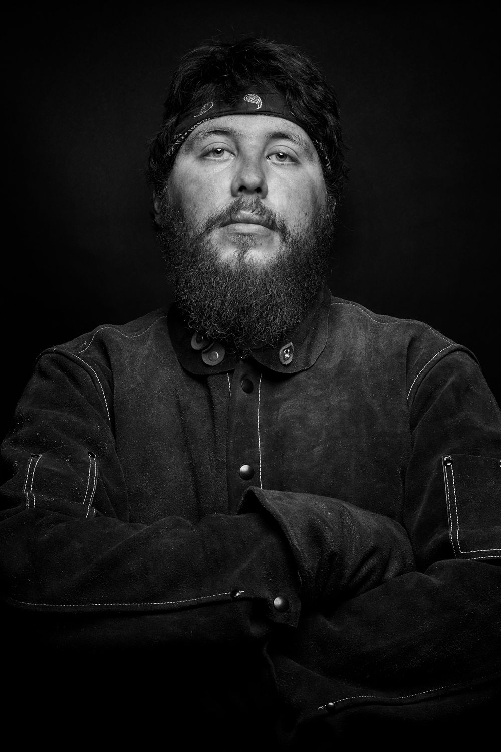 Iron Pour Artist portrait in black and white