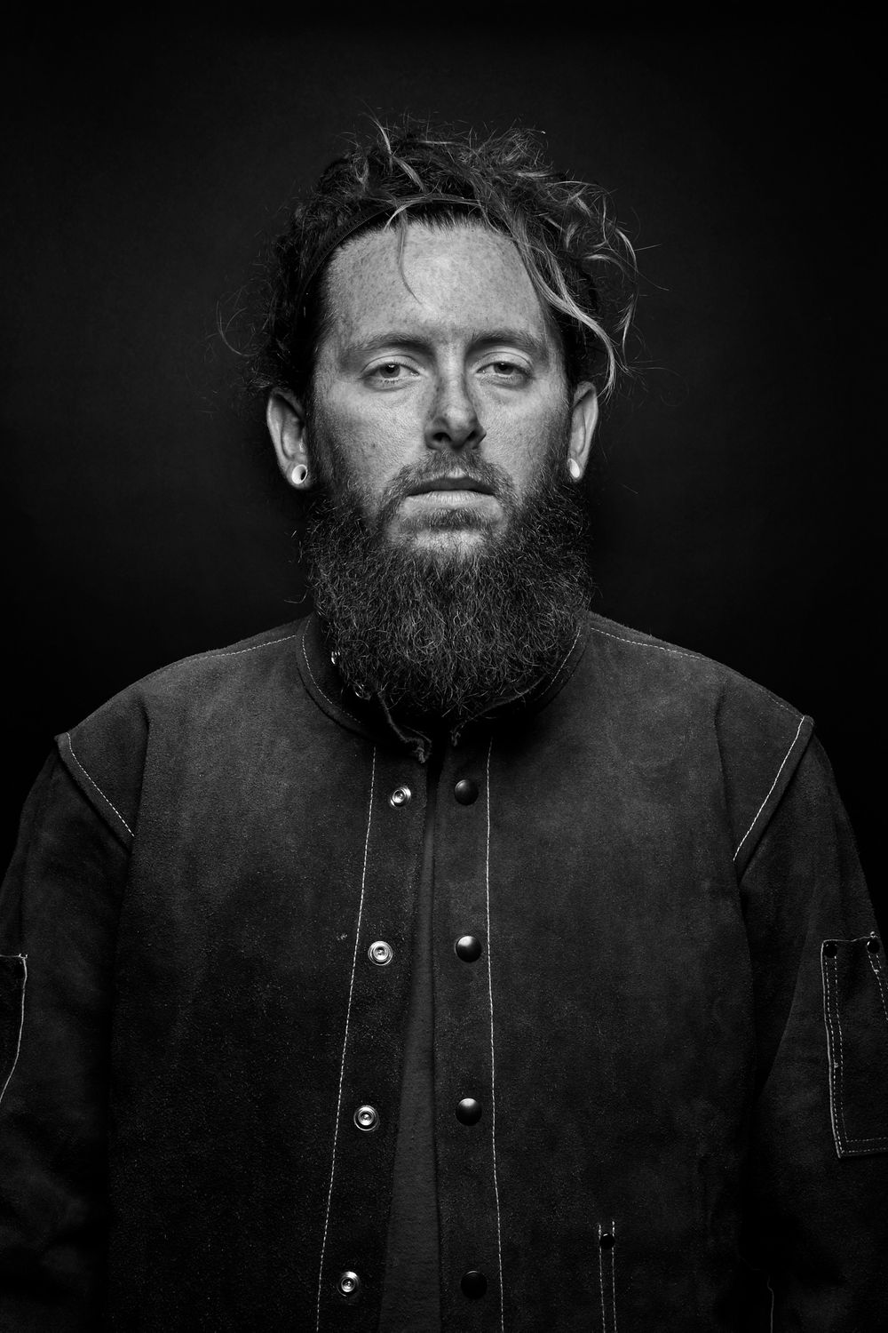 Iron Pour Artist portrait in black and white