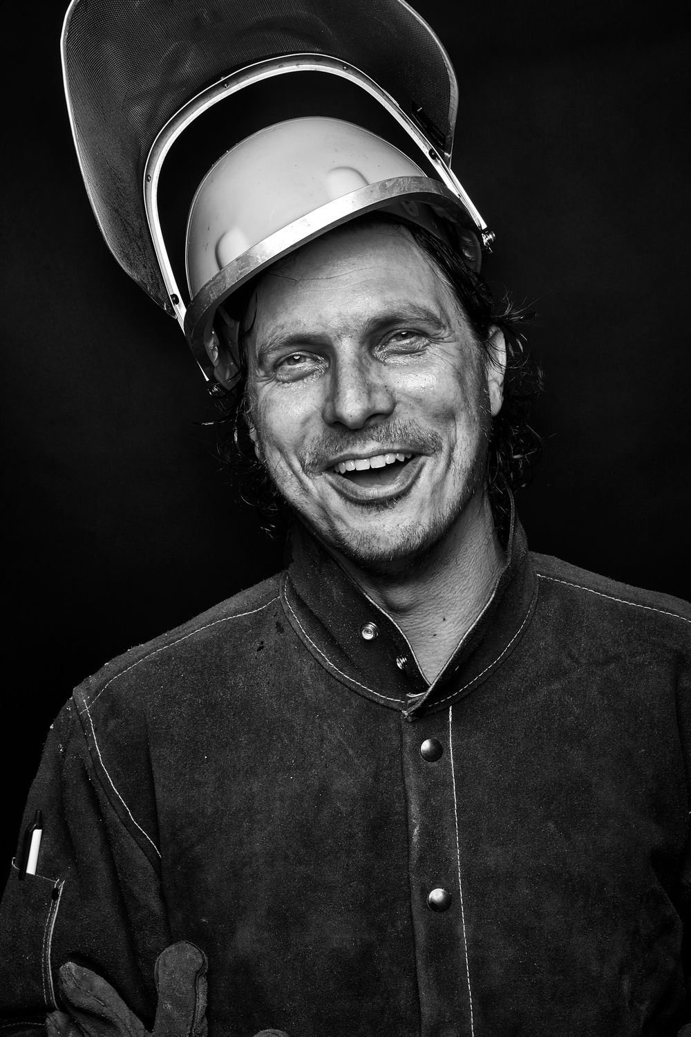 Iron Pour Artist portrait in black and white