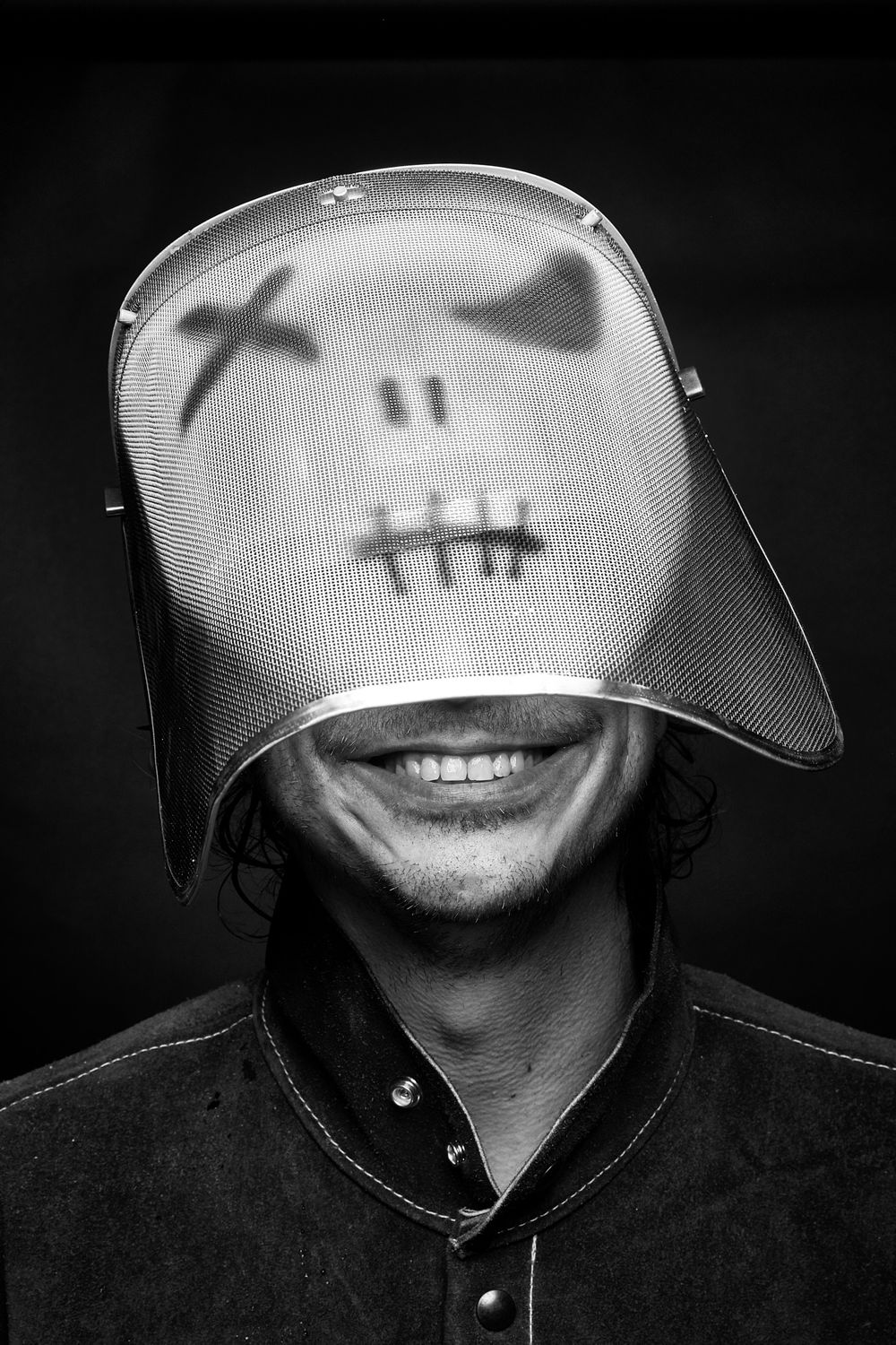 Iron Pour Artist portrait in black and white