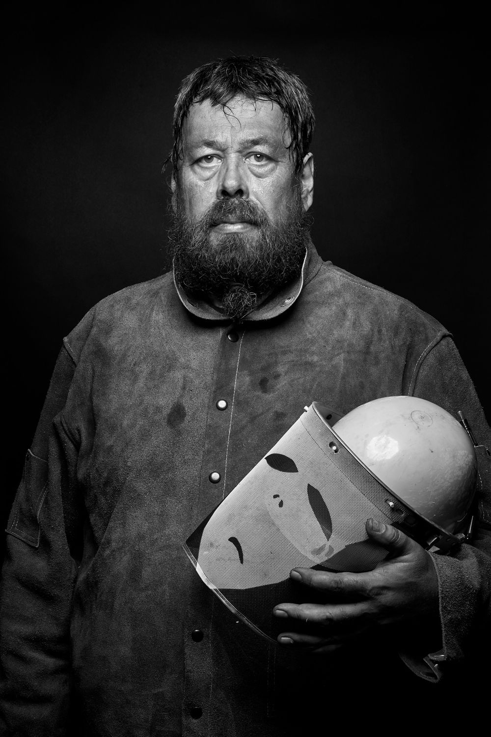 Iron Pour Artist portrait in black and white