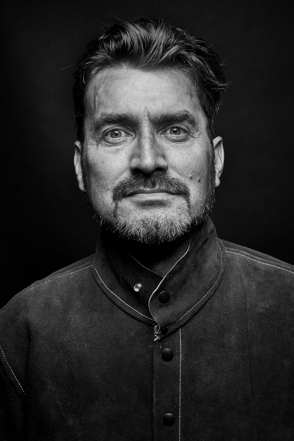 Iron Pour Artist portrait in black and white