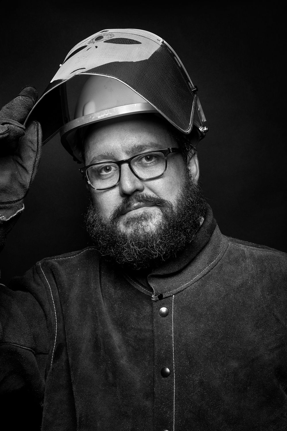 Iron Pour Artist portrait in black and white