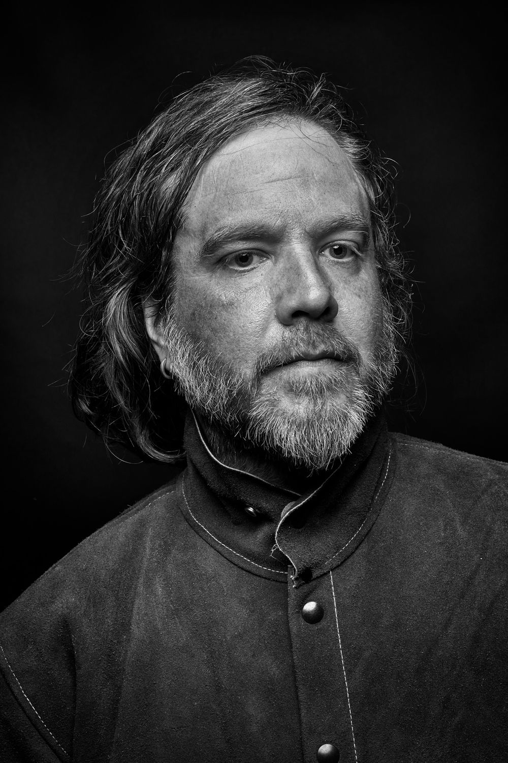 Iron Pour Artist portrait in black and white