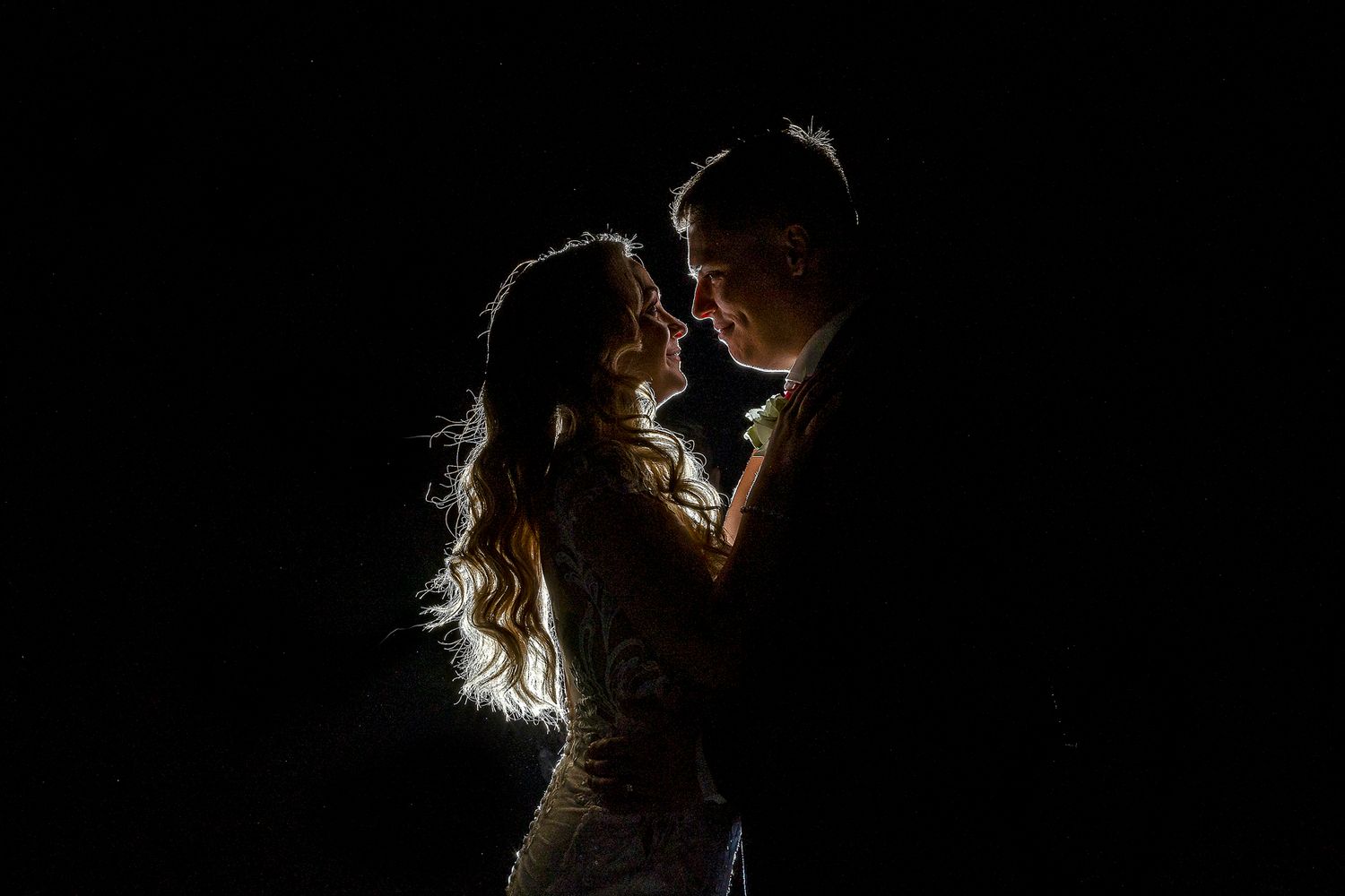 bride and groom silhouette at the white hart Norwood moor Derbyshire